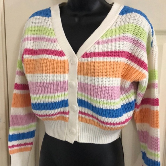Jessica Simpson multi color striped v-neck long sleeve‎ cardigan sweater size XS - Picture 1 of 8